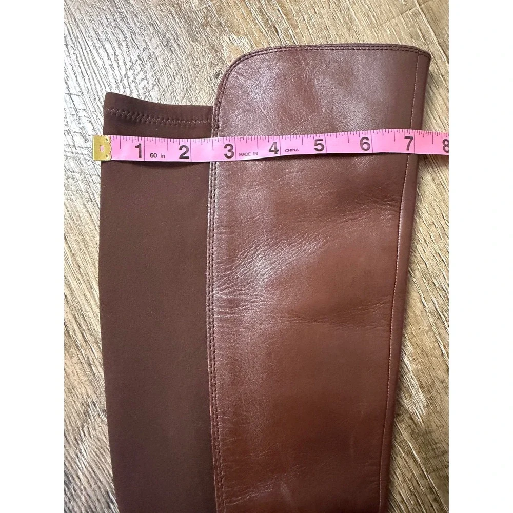 Vince Camuto Brown Leather Over The Knee Boots Size 8M Whipstitch Lug Sole